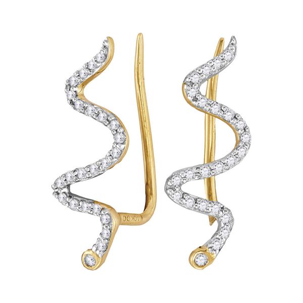 Diamond Snake Climber Earrings 1/6 Cttw 10kt Yellow Gold