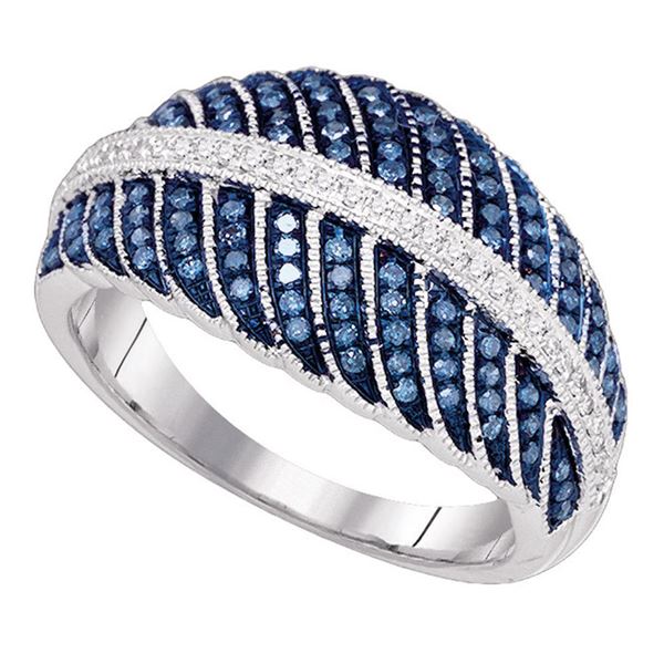 Blue Color Enhanced Diamond Milgrain Cocktail Ring 3/8 Cttw 10kt White Gold