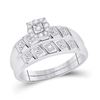 Image 2 : Sterling Silver His Hers Diamond Cluster Matching Wedding Set 1/10 Cttw Sterling Silver