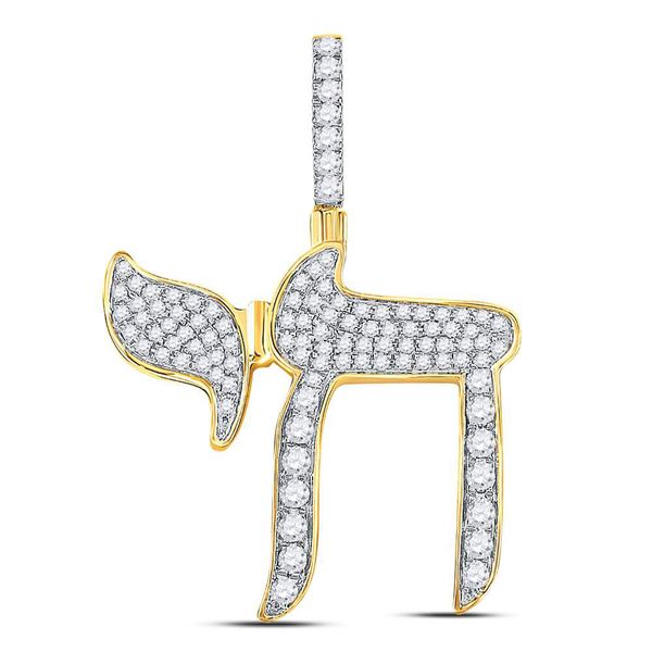 Mens Diamond Jewish Hebrew Chai Charm Pendant 3/4 Cttw 10kt Yellow Gold