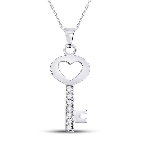 Diamond Key Heart Pendant 1/20 Cttw 10kt White Gold