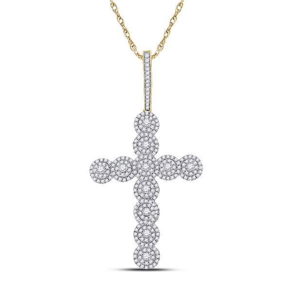 Mens Diamond Cross Charm Pendant 1-1/2 Cttw 10kt Yellow Gold