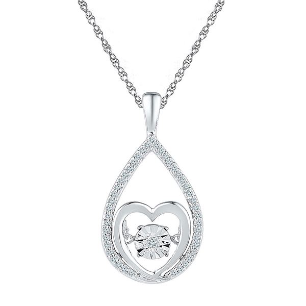 Diamond Moving Twinkle Heart Pendant 1/8 Cttw Sterling Silver