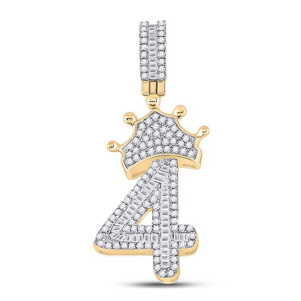 Mens Baguette Diamond Number 4 Crown Charm Pendant 3/4 Cttw 10kt Yellow Gold