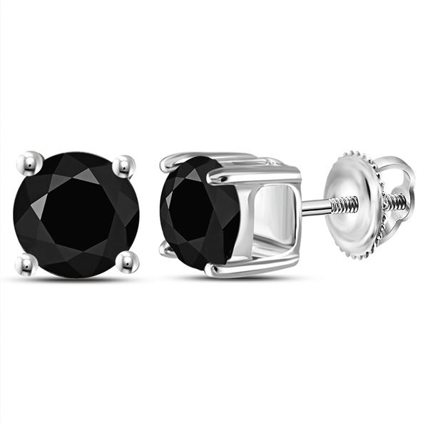 Unisex Black Color Enhanced Diamond Solitaire Stud Earrings 2 Cttw 14kt White Gold