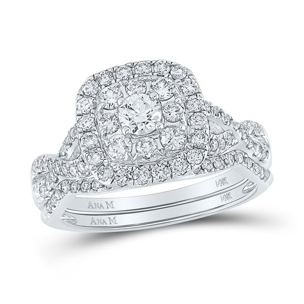 Diamond Halo Bridal Wedding Ring Band Set 1 Cttw 14kt White Gold