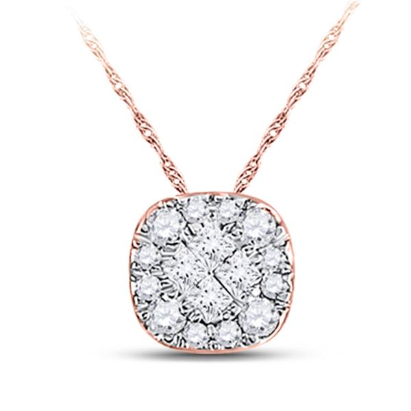 Princess Diamond Square Pendant 1/4 Cttw 14kt Rose Gold