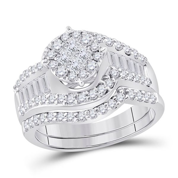 Princess Diamond Bridal Wedding Ring Band Set 1-1/4 Cttw 14kt White Gold