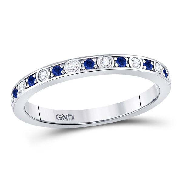 Blue Sapphire Diamond Alternating Stackable Band Ring 1/4 Cttw 10kt White Gold