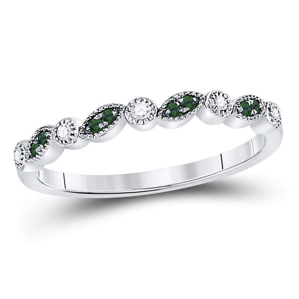 Emerald Diamond Milgrain Stackable Band Ring 1/10 Cttw 10kt White Gold