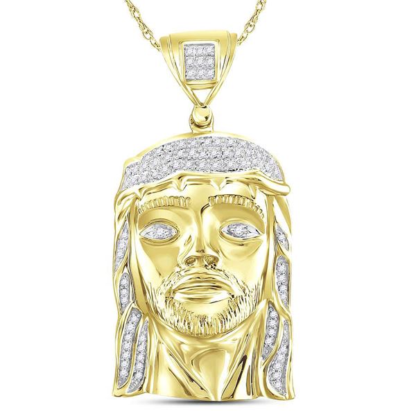 Mens Diamond Jesus Face Charm Pendant 1/4 Cttw 10kt Yellow Gold
