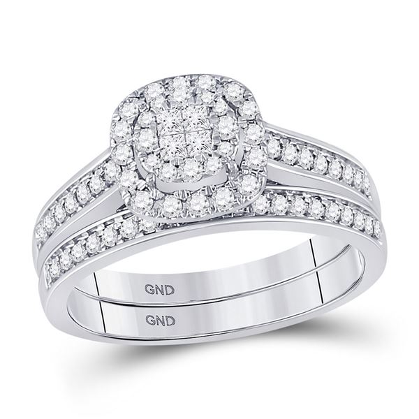 Princess Diamond Bridal Wedding Ring Band Set 1/2 Cttw 14kt White Gold