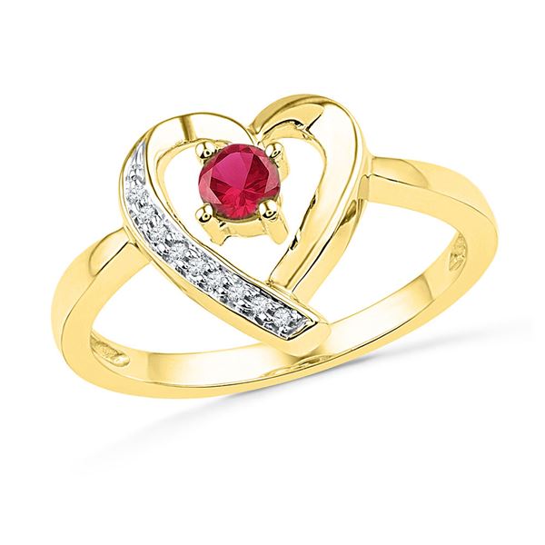Lab-Created Ruby Heart Ring 1/4 Cttw 10kt Yellow Gold