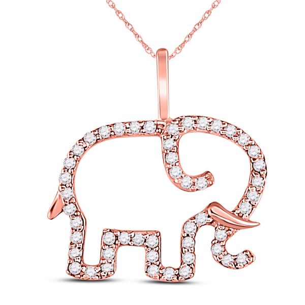 Diamond Elephant Animal Pendant 1/6 Cttw 10kt Rose Gold