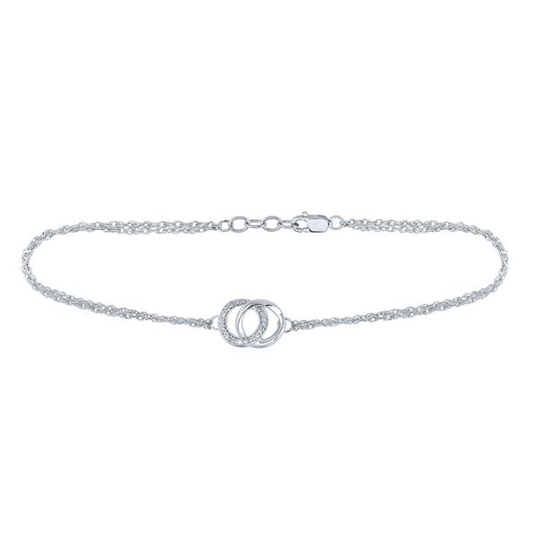 Diamond Linked Double Circle Fashion Bracelet 1/20 Cttw Sterling Silver