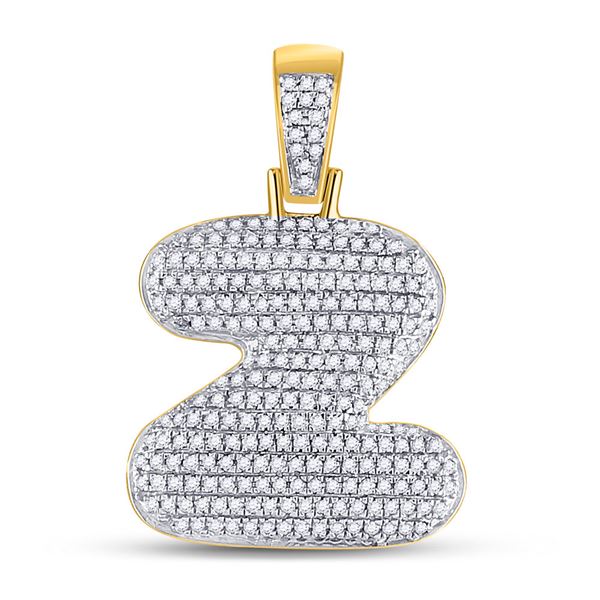 Mens Diamond Bubble Z Letter Charm Pendant 3/4 Cttw 10kt Yellow Gold