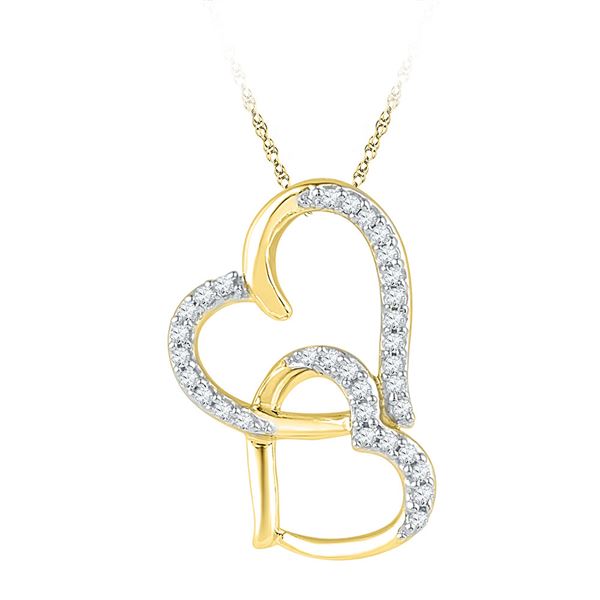 Diamond Linked Double Heart Pendant 1/10 Cttw 10kt Yellow Gold