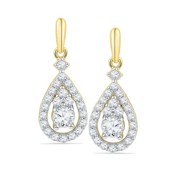 Diamond Solitaire Teardrop Frame Dangle Earrings 1/2 Cttw 10kt Yellow Gold