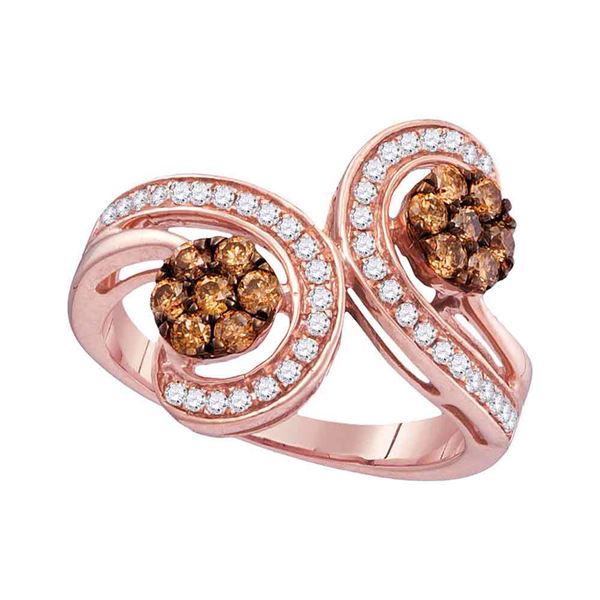 Brown Diamond Bypass Flower Cluster Ring 3/4 Cttw 10kt Rose Gold