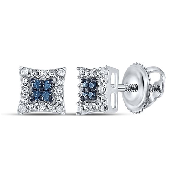 Blue Color Enhanced Diamond Square Earrings 1/10 Cttw Sterling Silver