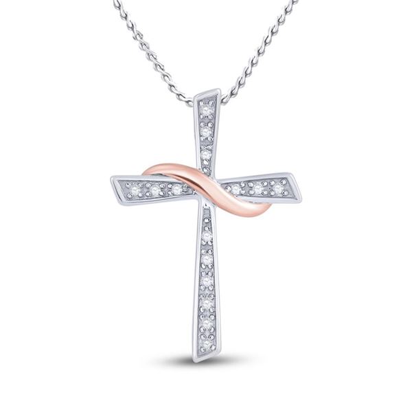 Diamond Cross Pendant 1/20 Cttw 10kt Two-tone Gold