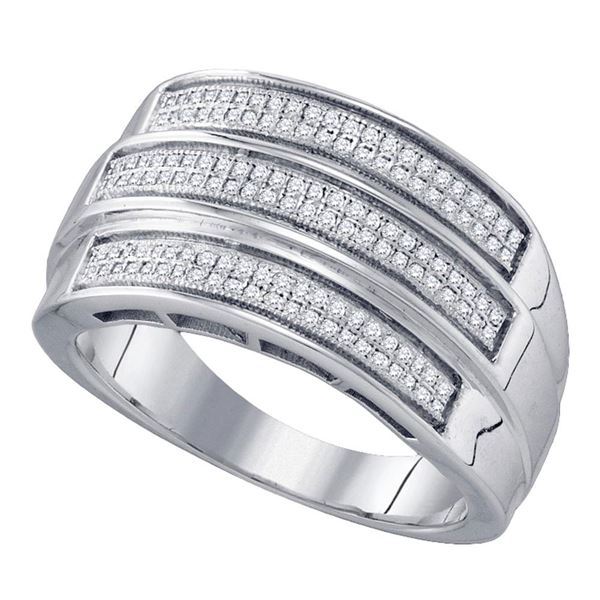 Sterling Silver Mens Diamond Triple Row Band Ring 3/8 Cttw Sterling Silver
