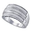 Image 1 : Sterling Silver Mens Diamond Triple Row Band Ring 3/8 Cttw Sterling Silver