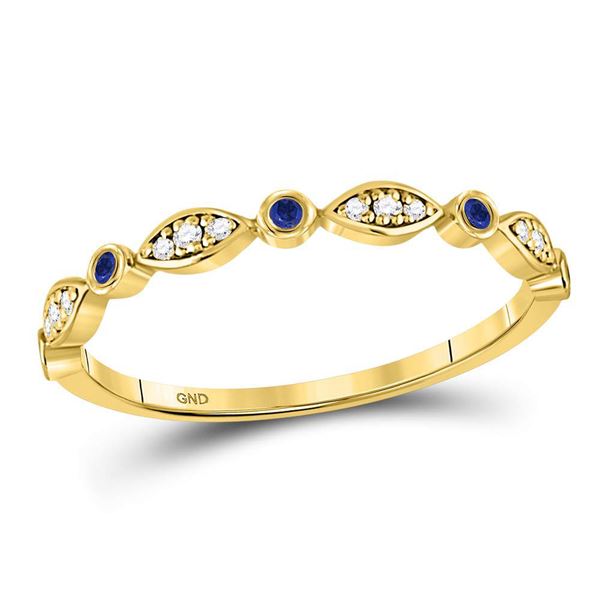 Blue Sapphire Diamond Stackable Band Ring 1/10 Cttw 10kt Yellow Gold