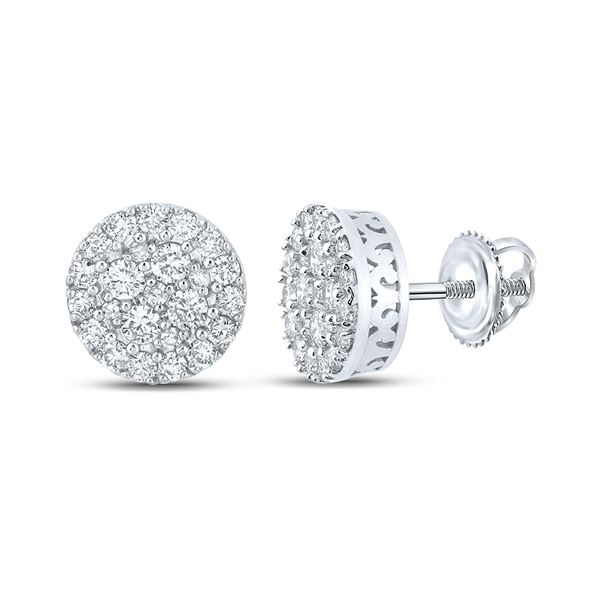 Mens Diamond Cluster Earrings 5/8 Cttw 10kt White Gold
