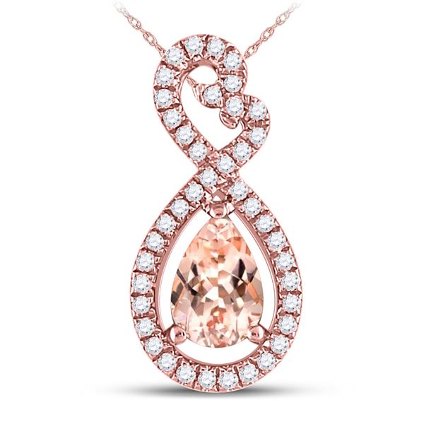 Pear Morganite Solitaire Diamond Pendant 1/2 Cttw 10kt Rose Gold