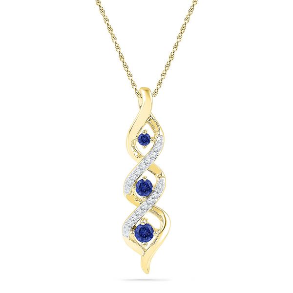 Lab-Created Blue Sapphire Cascading 3-stone Pendant 1/3 Cttw 10kt Yellow Gold