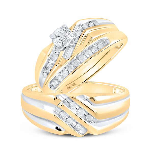 His Hers Diamond Solitaire Matching Wedding Set 1/3 Cttw 10kt Yellow Gold
