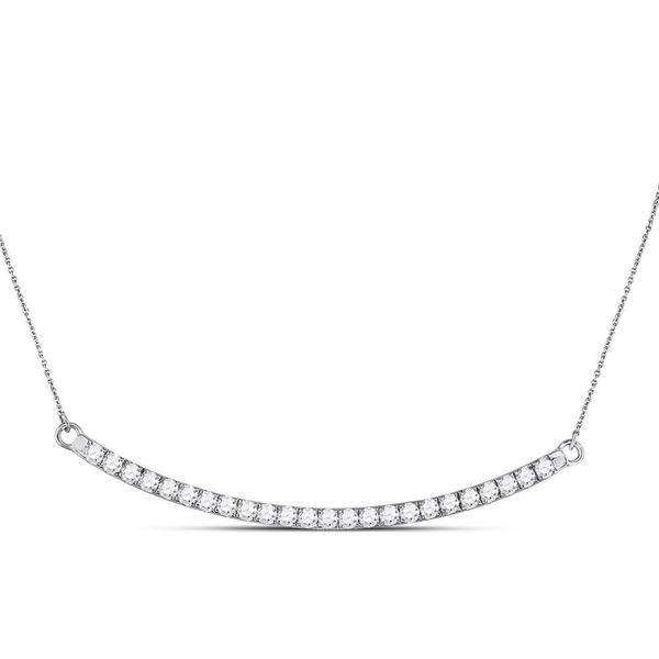 Diamond Curved Single Row Bar Necklace 1 Cttw 14kt White Gold
