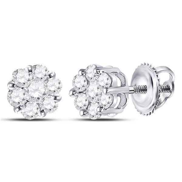 Diamond Flower Cluster Earrings 1/2 Cttw 10kt White Gold