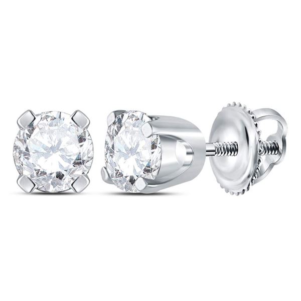 Unisex Diamond Solitaire Stud Earrings 3/8 Cttw 14kt White Gold