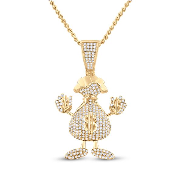 Mens Diamond Dollar Money Bag Man Pendant 3 Cttw 10kt Yellow Gold