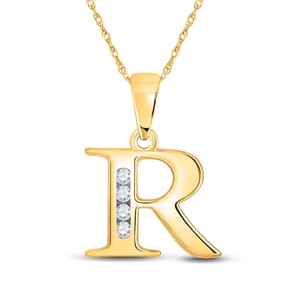 Diamond R Initial Letter Pendant 1/20 Cttw 10kt Yellow Gold
