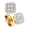 Image 1 : Diamond Square Cluster Stud Earrings 1/5 Cttw 10kt Yellow Gold