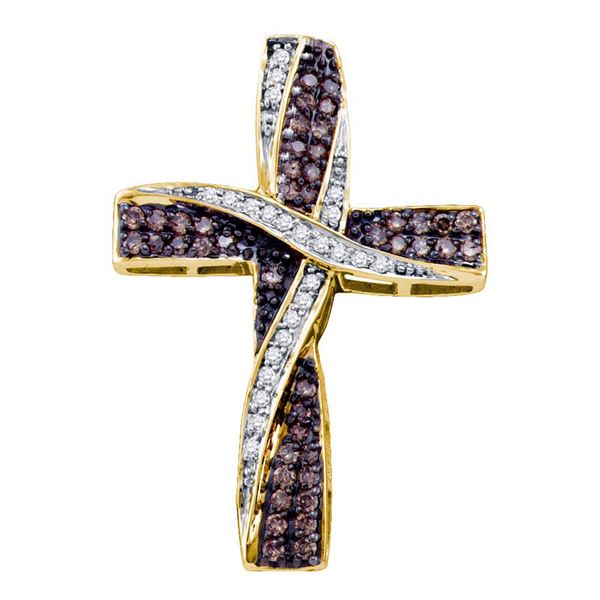 Brown Diamond Cross Pendant 1/2 Cttw 10kt Yellow Gold