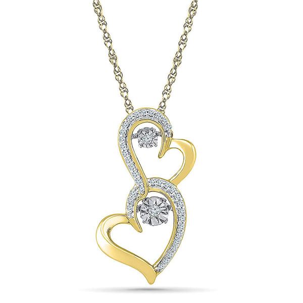 Diamond Moving Heart Pendant 1/8 Cttw Yellow-Tone Sterling Silver