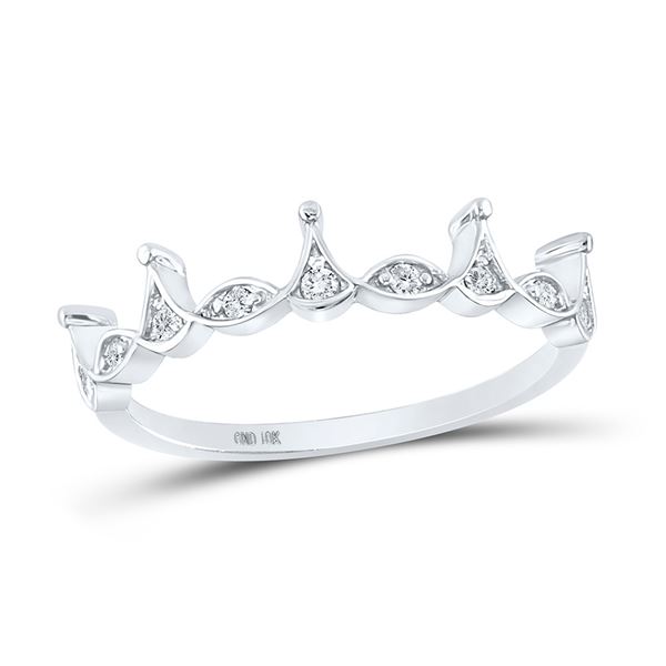 Diamond Crown Stackable Band Ring 1/5 Cttw 10kt White Gold