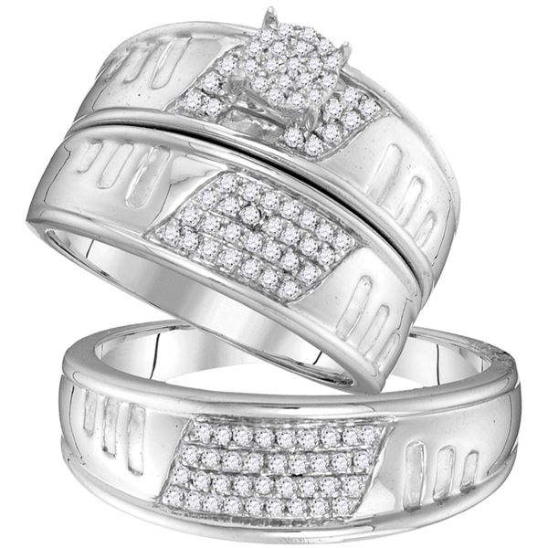His Hers Diamond Cluster Matching Wedding Set 3/8 Cttw 10kt White Gold