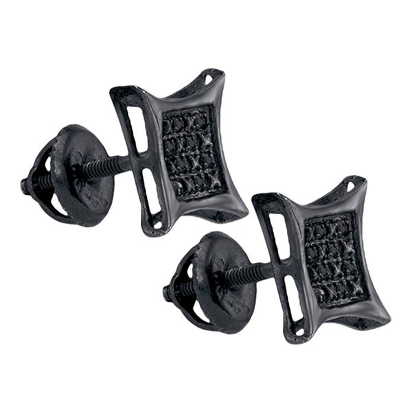 Sterling Silver Mens Black Color Enhanced Diamond Kite Square Earrings 1/20 Cttw Sterling Silver