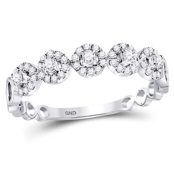 Diamond Halo Solitaire Stackable Band Ring 1/3 Cttw 10kt White Gold