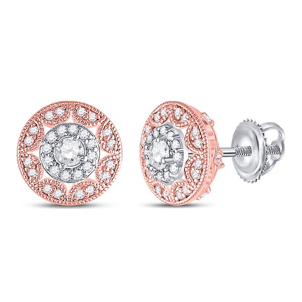 Diamond Halo Cluster Earrings 1/2 Cttw 14kt Two-tone Gold