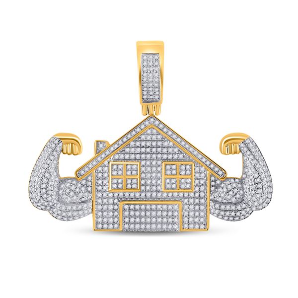 Mens Diamond Flex Trap House Charm Pendant 1-1/2 Cttw 10kt Yellow Gold