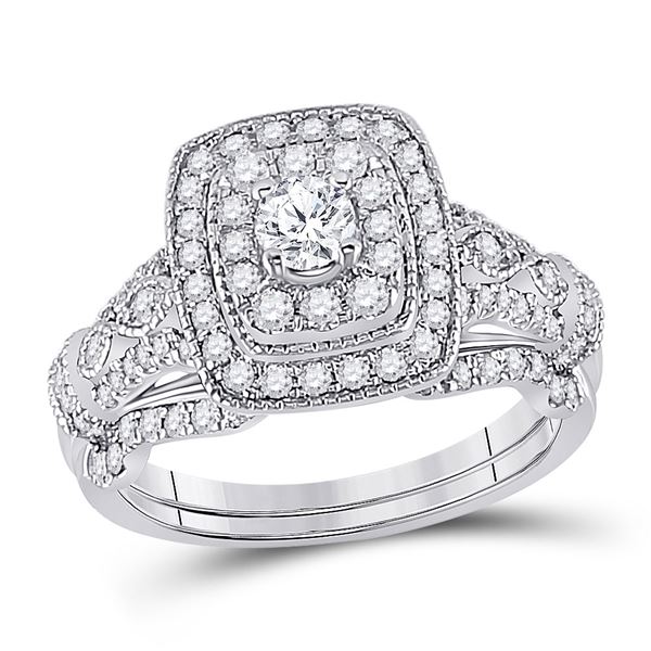Diamond Bridal Wedding Ring Band Set 1 Cttw 14kt White Gold