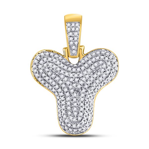 Mens Diamond Bubble Y Letter Charm Pendant 1/2 Cttw 10kt Yellow Gold
