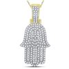 Image 1 : Mens Diamond Hamsa Hand Charm Pendant 1/2 Cttw 10kt Yellow Gold