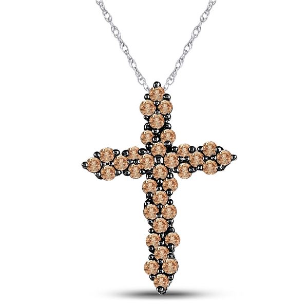 Brown Diamond Cross Pendant 1/2 Cttw 10kt White Gold